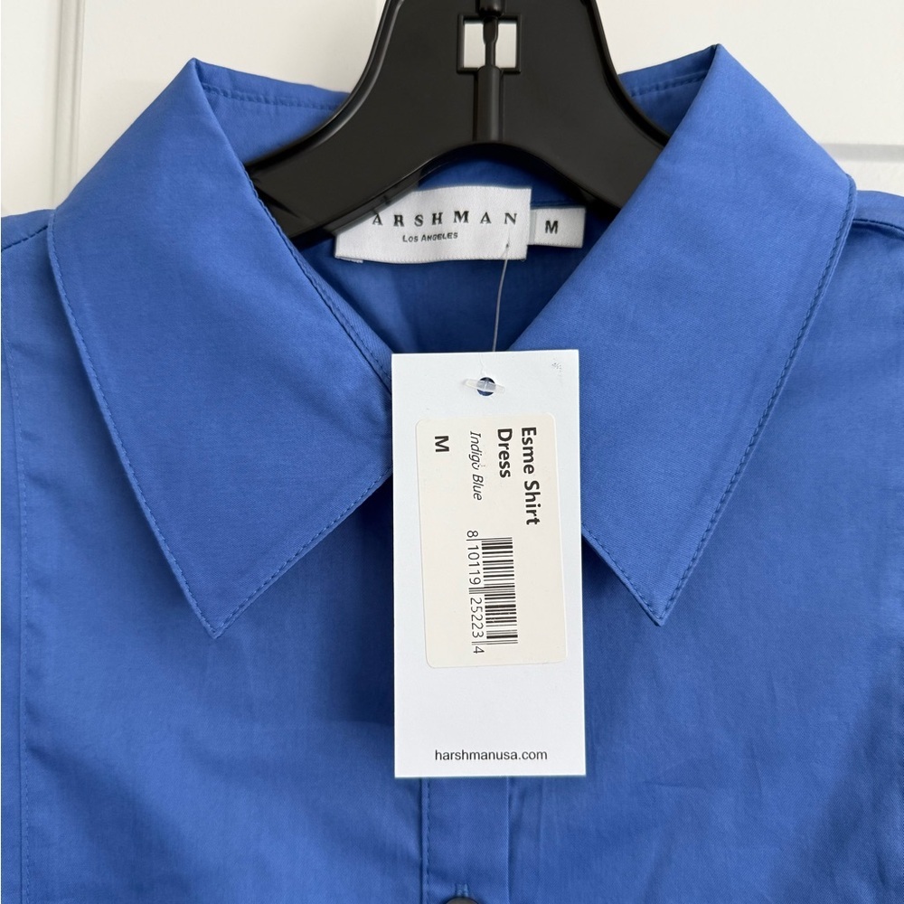 Harshman Esme Pleated Puff-Sleeve Mini Shirtdress - Size M - Indigo Blue - NWT - Picture 5 of 9